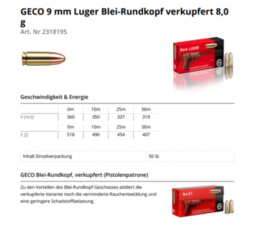 Geco 9mm Luger LRN-SX 124grn (50 stuks)