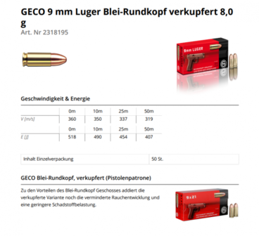 Geco 9mm Luger LRN-SX 124grs