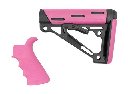 AR-15 OverMolded Beavertail Grip &amp; Collapsible Buttstock Pink