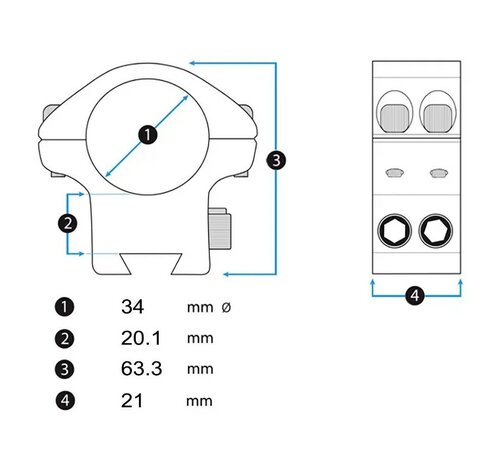 Audere PSR 34mm High Scoperings for Picatinnyrail.